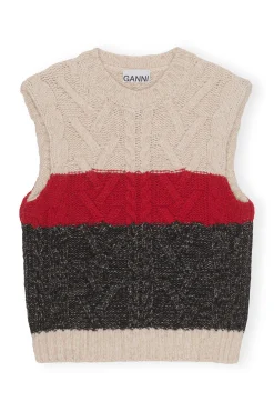 New GANNI Größe Weste Mit Zopfstrickmuster Black Melange