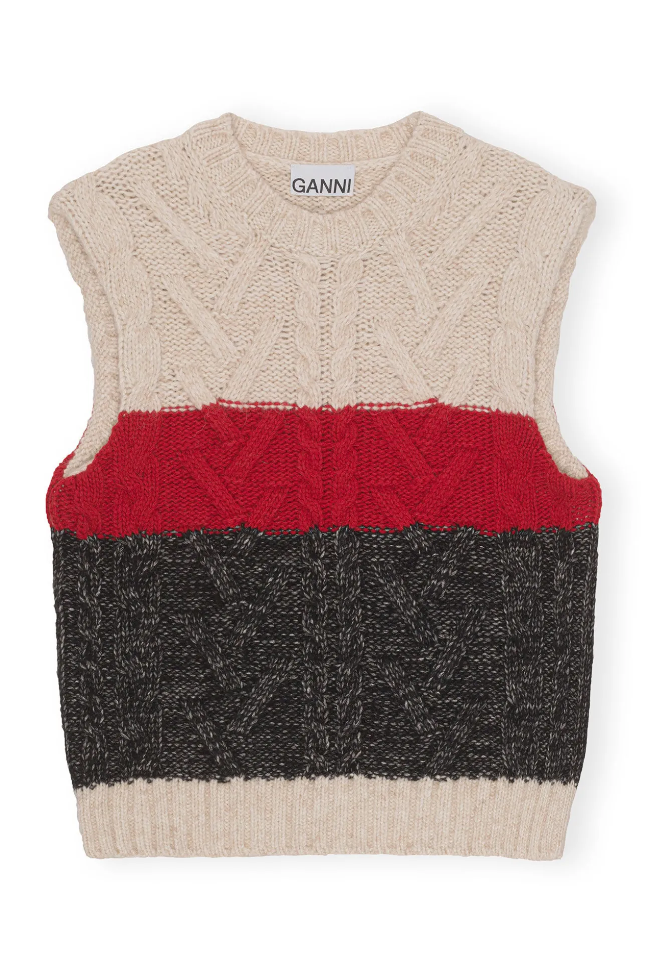 New GANNI Größe Weste Mit Zopfstrickmuster Black Melange