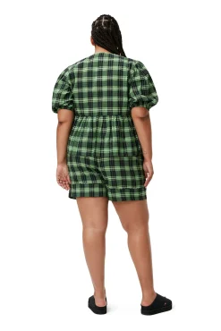 Discount GANNI Grun Karierte Seersucker-Shorts Peapod
