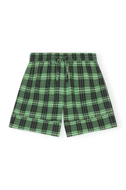 Discount GANNI Grun Karierte Seersucker-Shorts Peapod
