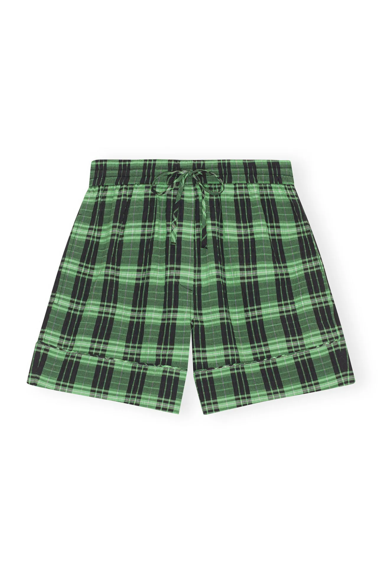 Discount GANNI Grun Karierte Seersucker-Shorts Peapod