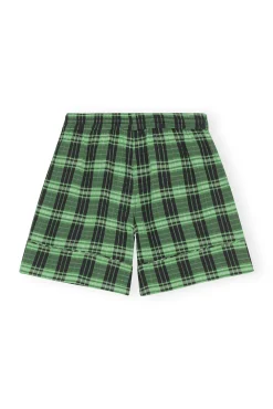Discount GANNI Grun Karierte Seersucker-Shorts Peapod