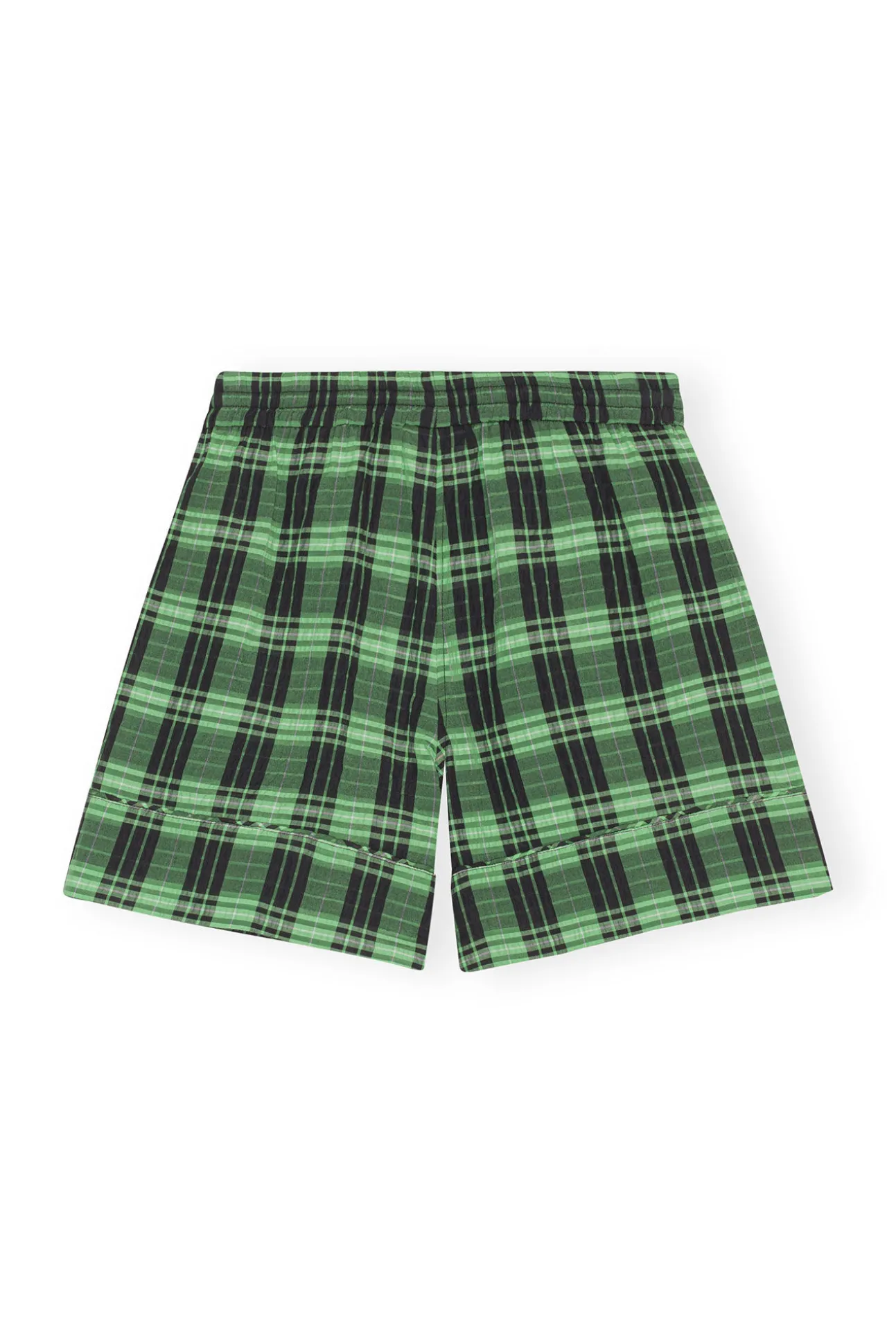 Discount GANNI Grun Karierte Seersucker-Shorts Peapod