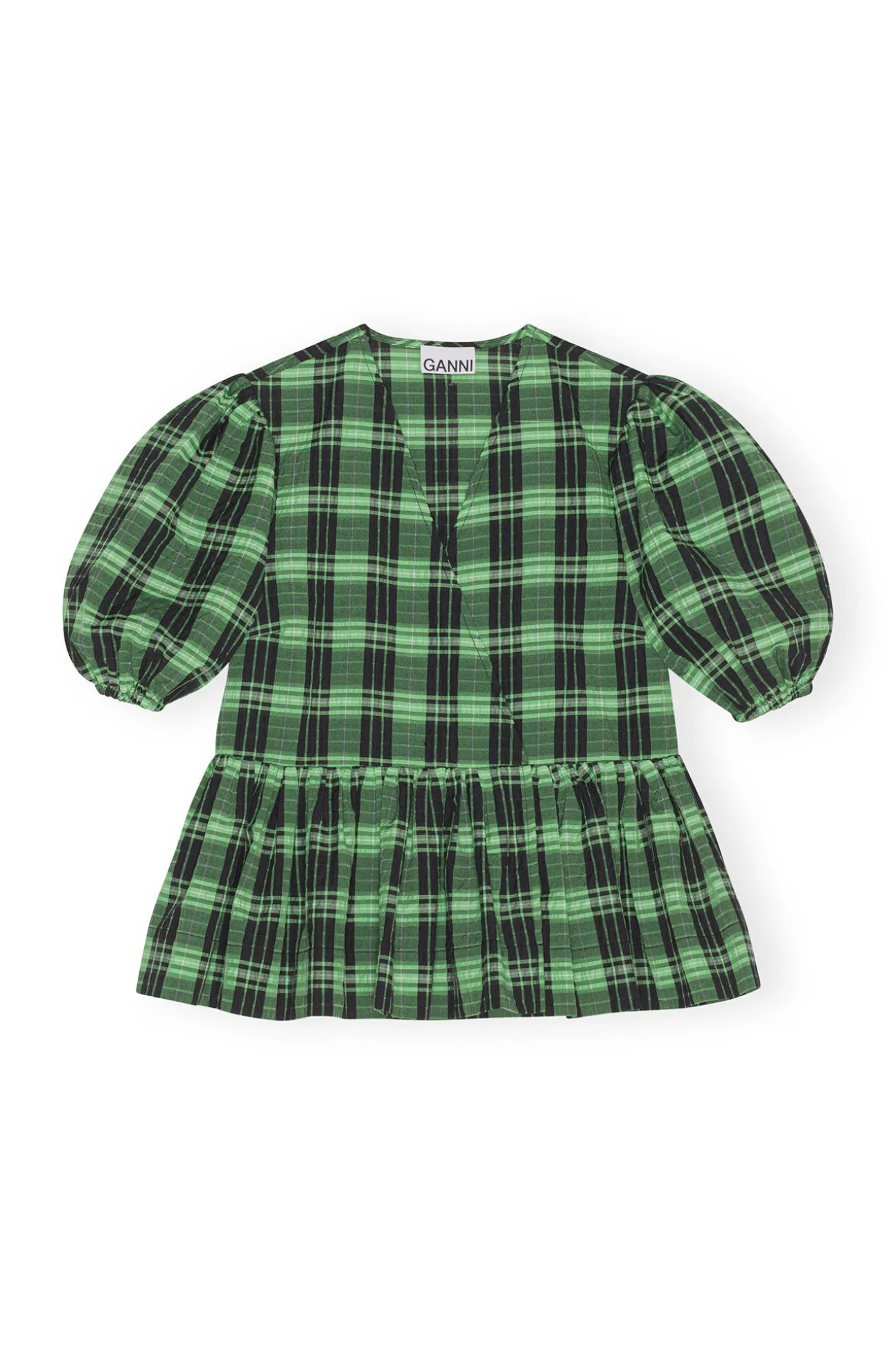Clearance GANNI Grun Karierte Seersucker-Wickelbluse Peapod