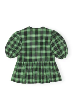 Clearance GANNI Grun Karierte Seersucker-Wickelbluse Peapod