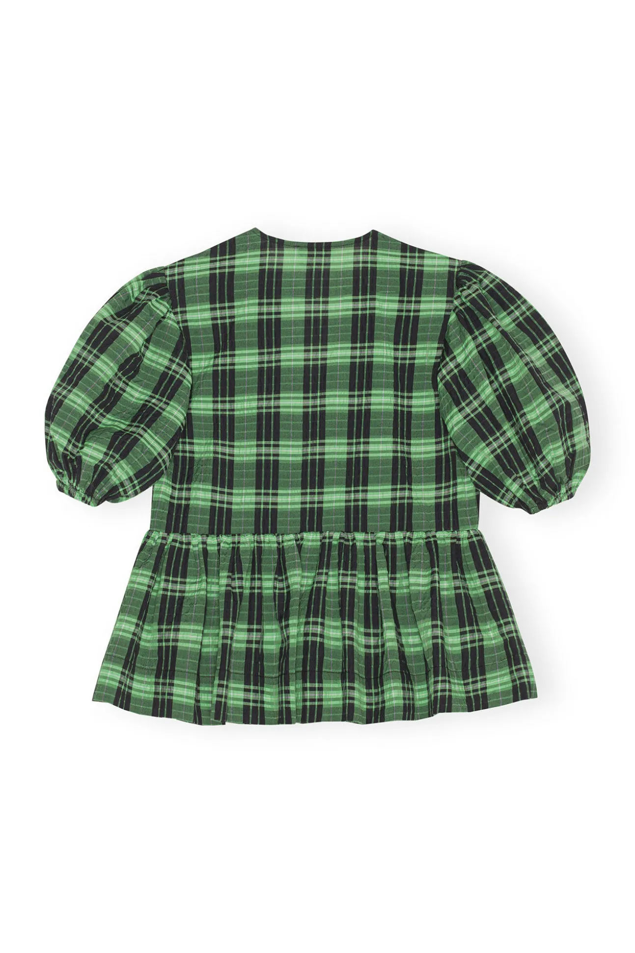 Clearance GANNI Grun Karierte Seersucker-Wickelbluse Peapod