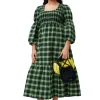Cheap GANNI Grun Kariertes, Gesmoktes Seersucker-Maxikleid Peapod