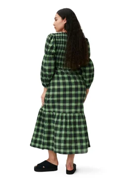 Cheap GANNI Grun Kariertes, Gesmoktes Seersucker-Maxikleid Peapod