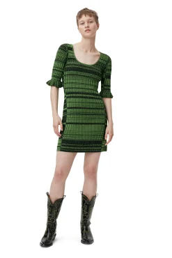 Discount GANNI Grunes Melange-Strick-Minikleid Kelly Green