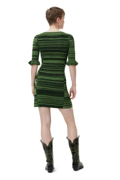 Discount GANNI Grunes Melange-Strick-Minikleid Kelly Green