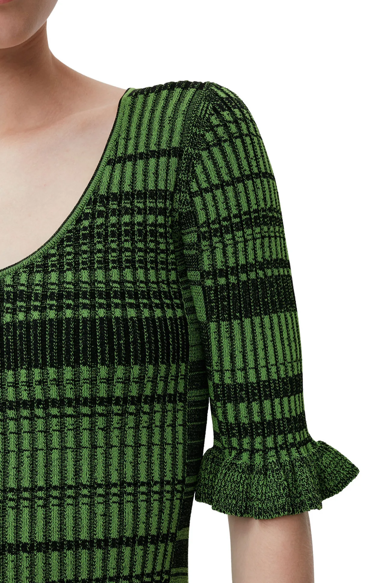 Discount GANNI Grunes Melange-Strick-Minikleid Kelly Green