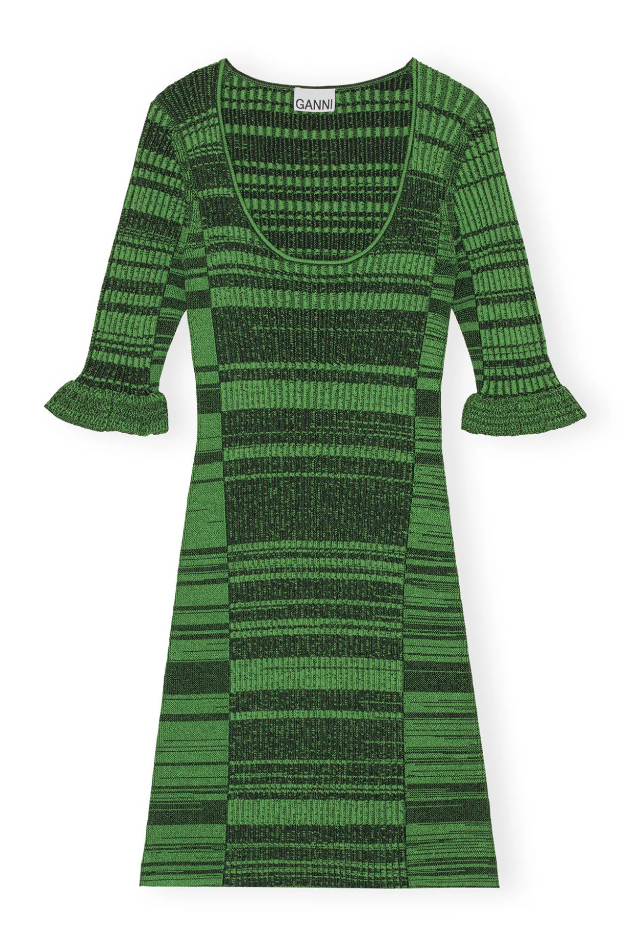 Discount GANNI Grunes Melange-Strick-Minikleid Kelly Green