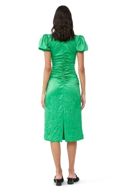 Hot GANNI Grunes Midikleid Aus Geknittertem Satin Bright Green