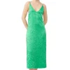 Cheap GANNI Grunes Slipkleid Aus Geknittertem Satin Bright Green