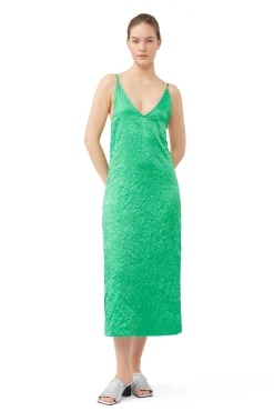Cheap GANNI Grunes Slipkleid Aus Geknittertem Satin Bright Green