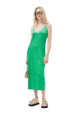 Cheap GANNI Grunes Slipkleid Aus Geknittertem Satin Bright Green