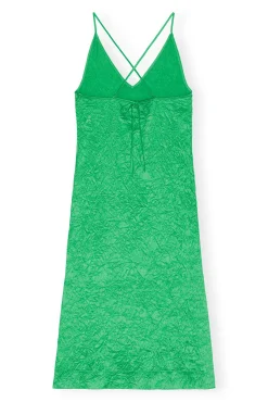 Cheap GANNI Grunes Slipkleid Aus Geknittertem Satin Bright Green