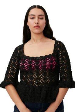 Shop GANNI Hakel-Oberteil Black