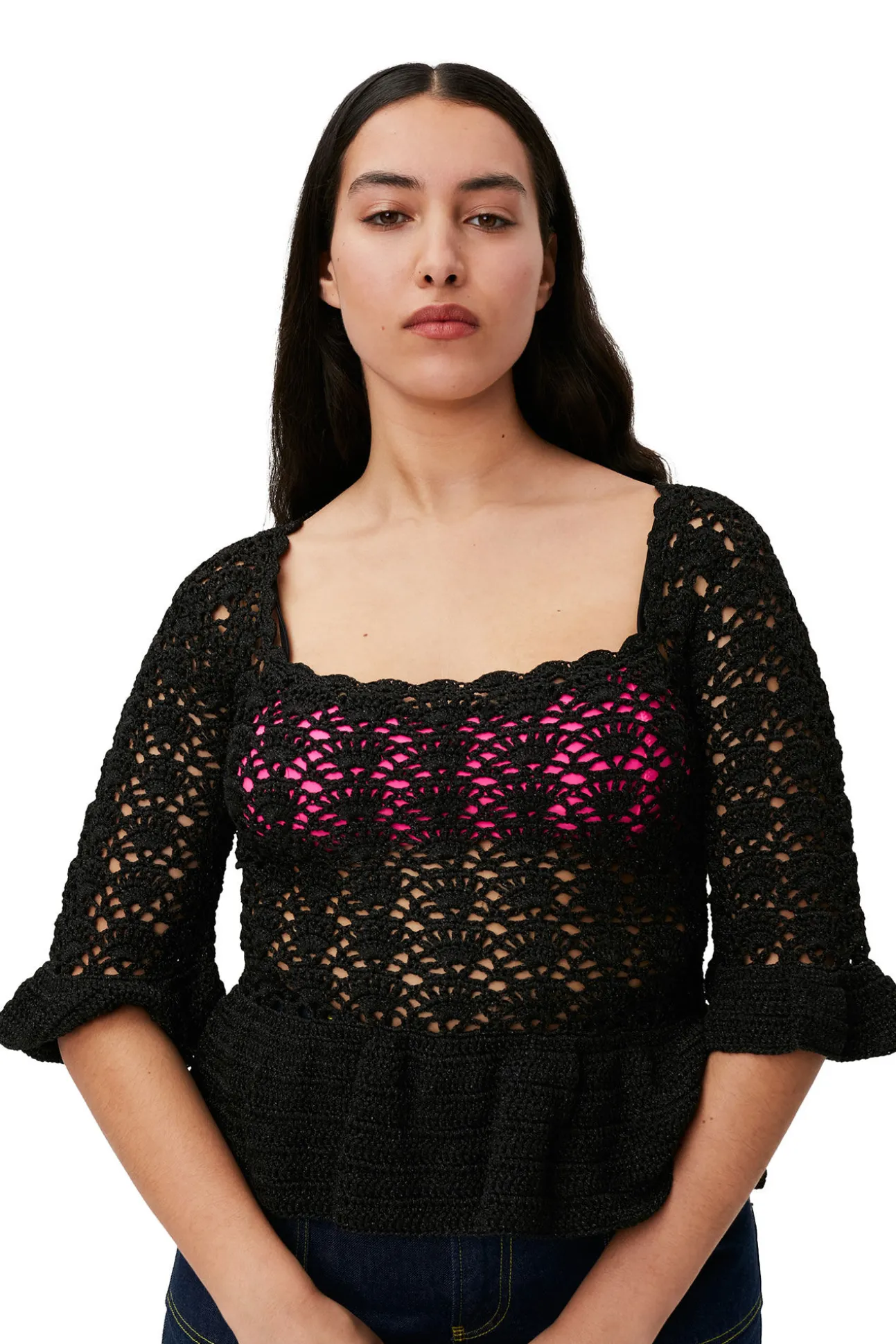 Shop GANNI Hakel-Oberteil Black