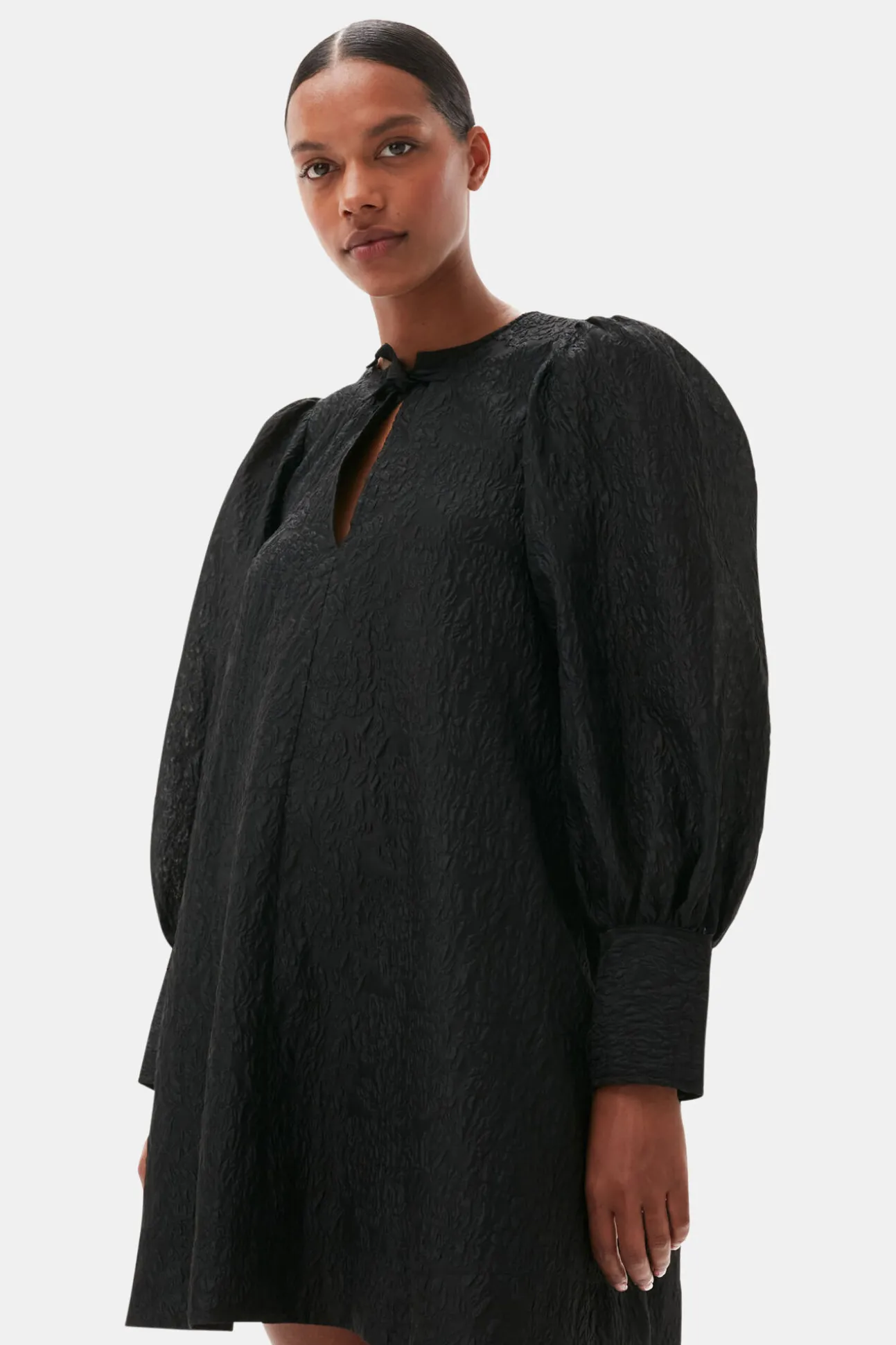 New GANNI Jacquard Organza-Minikleid Black
