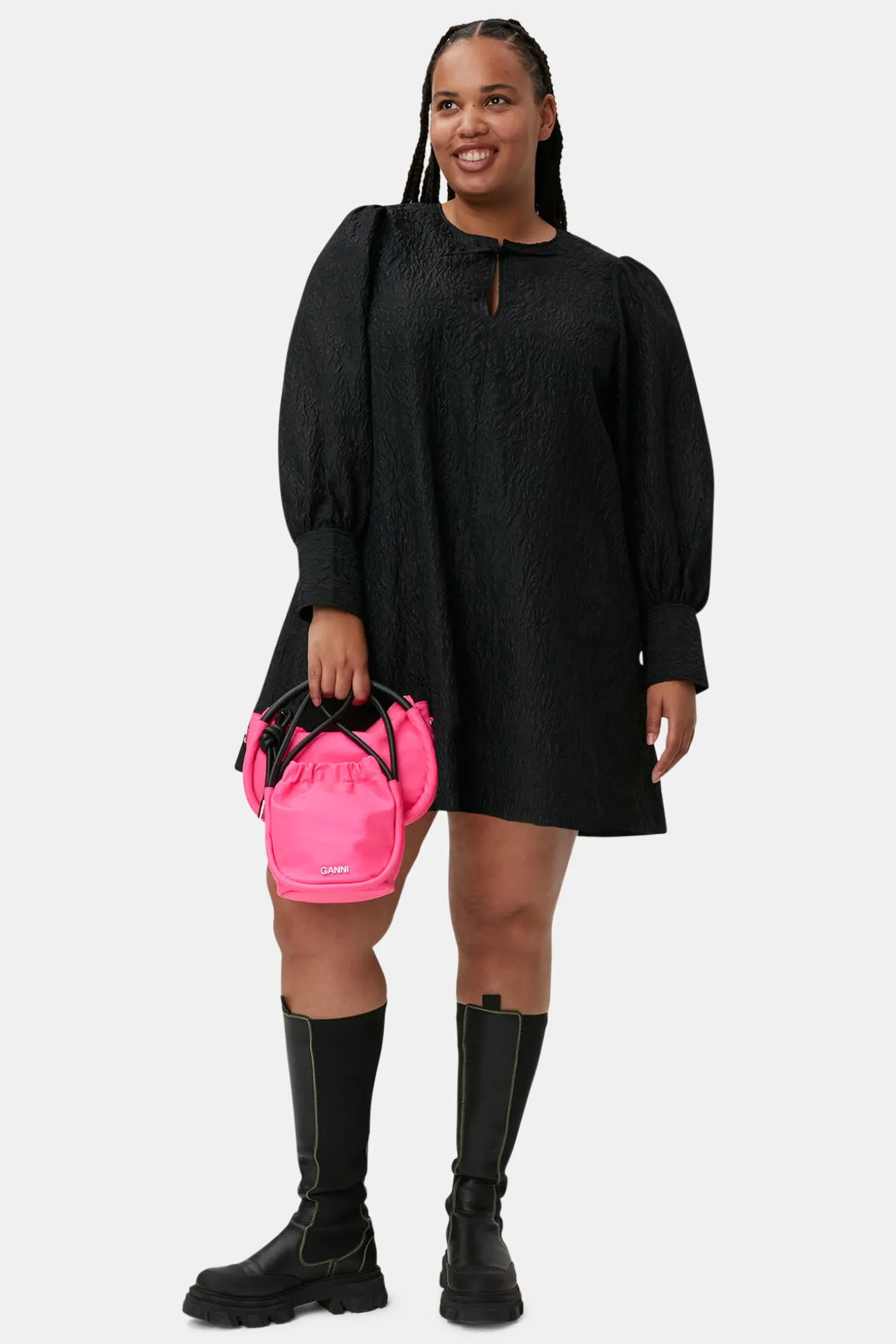 New GANNI Jacquard Organza-Minikleid Black