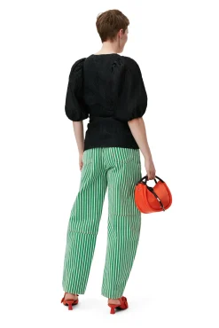 Shop GANNI Jacquard-Bluse Mit V-Ausschnitt Black