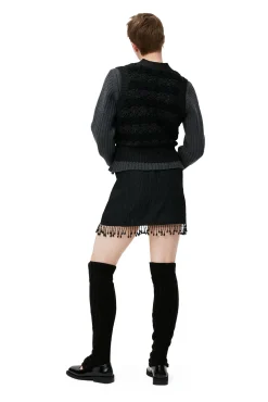 Fashion GANNI Jacquard-Organza-Minirock Mit Perlenfransen Black