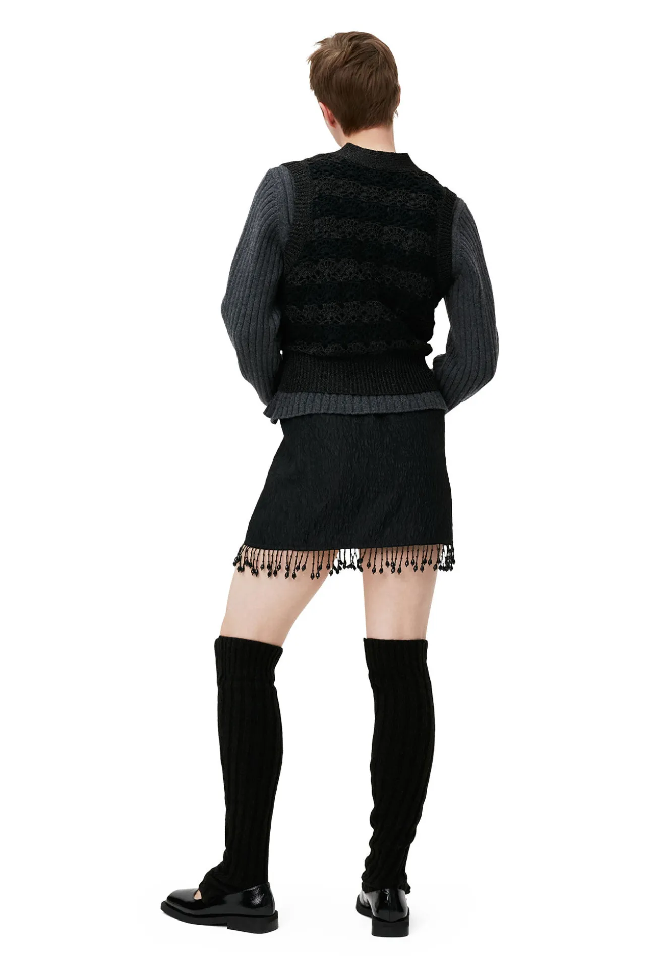 Fashion GANNI Jacquard-Organza-Minirock Mit Perlenfransen Black