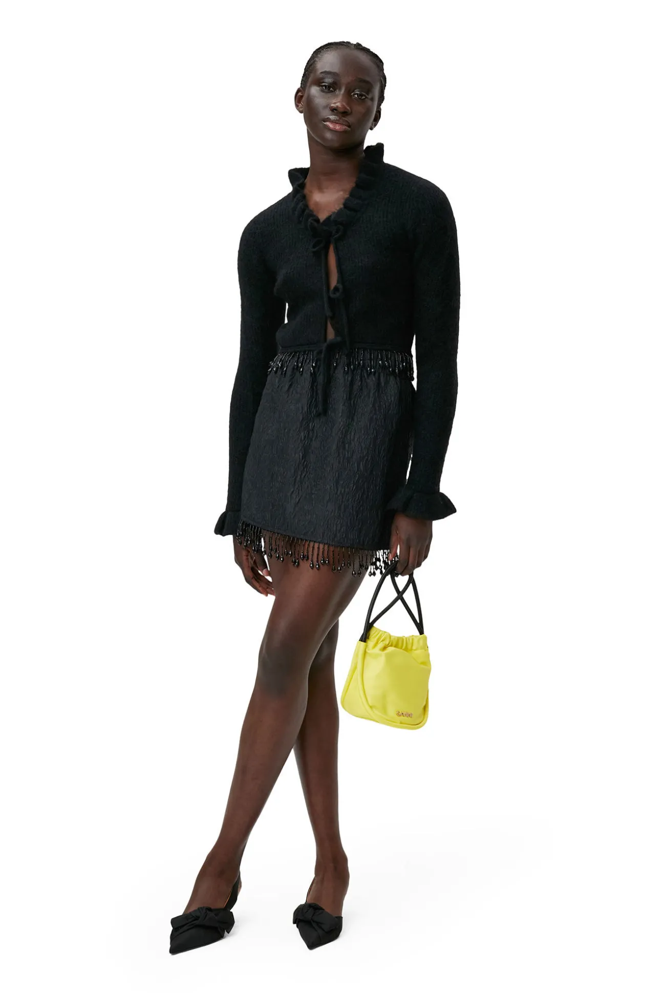 Fashion GANNI Jacquard-Organza-Minirock Mit Perlenfransen Black