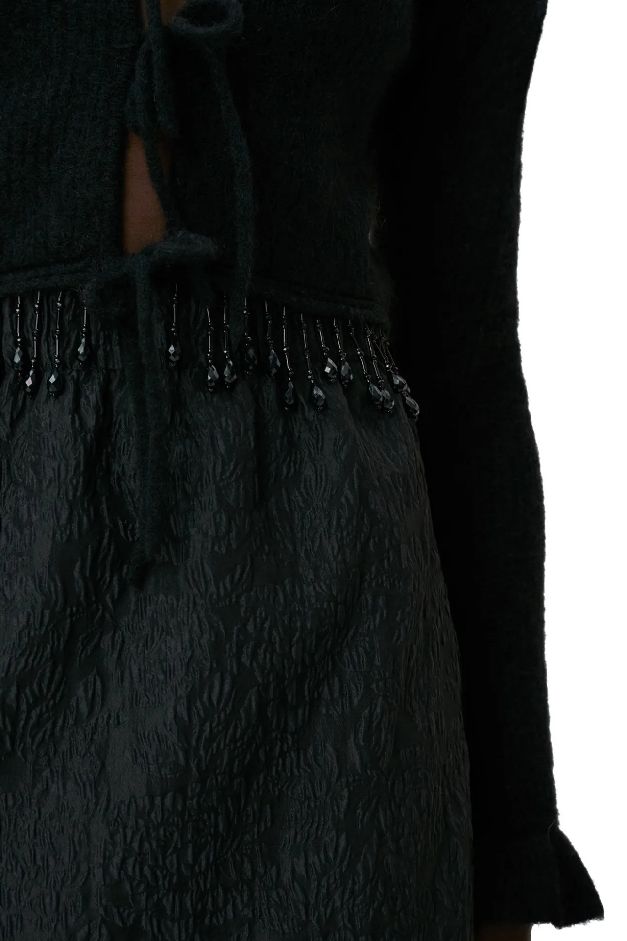 Fashion GANNI Jacquard-Organza-Minirock Mit Perlenfransen Black