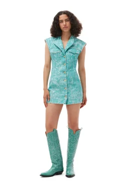 Discount GANNI Jeans-Minikleid Mit Spitzenprint Canton