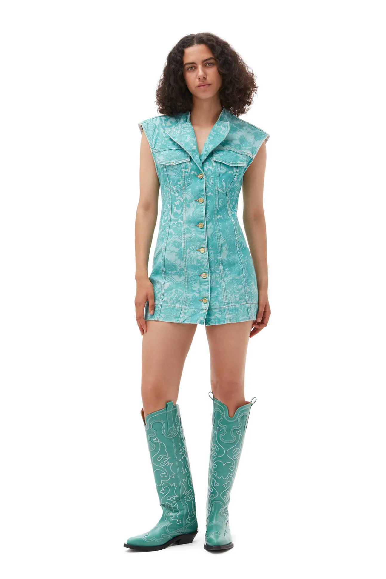 Discount GANNI Jeans-Minikleid Mit Spitzenprint Canton