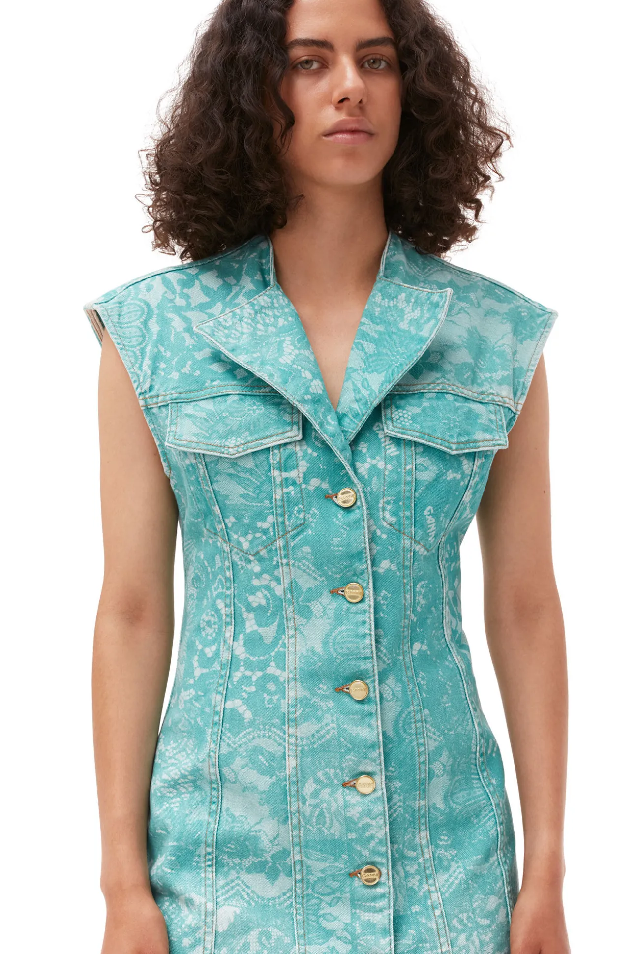 Discount GANNI Jeans-Minikleid Mit Spitzenprint Canton
