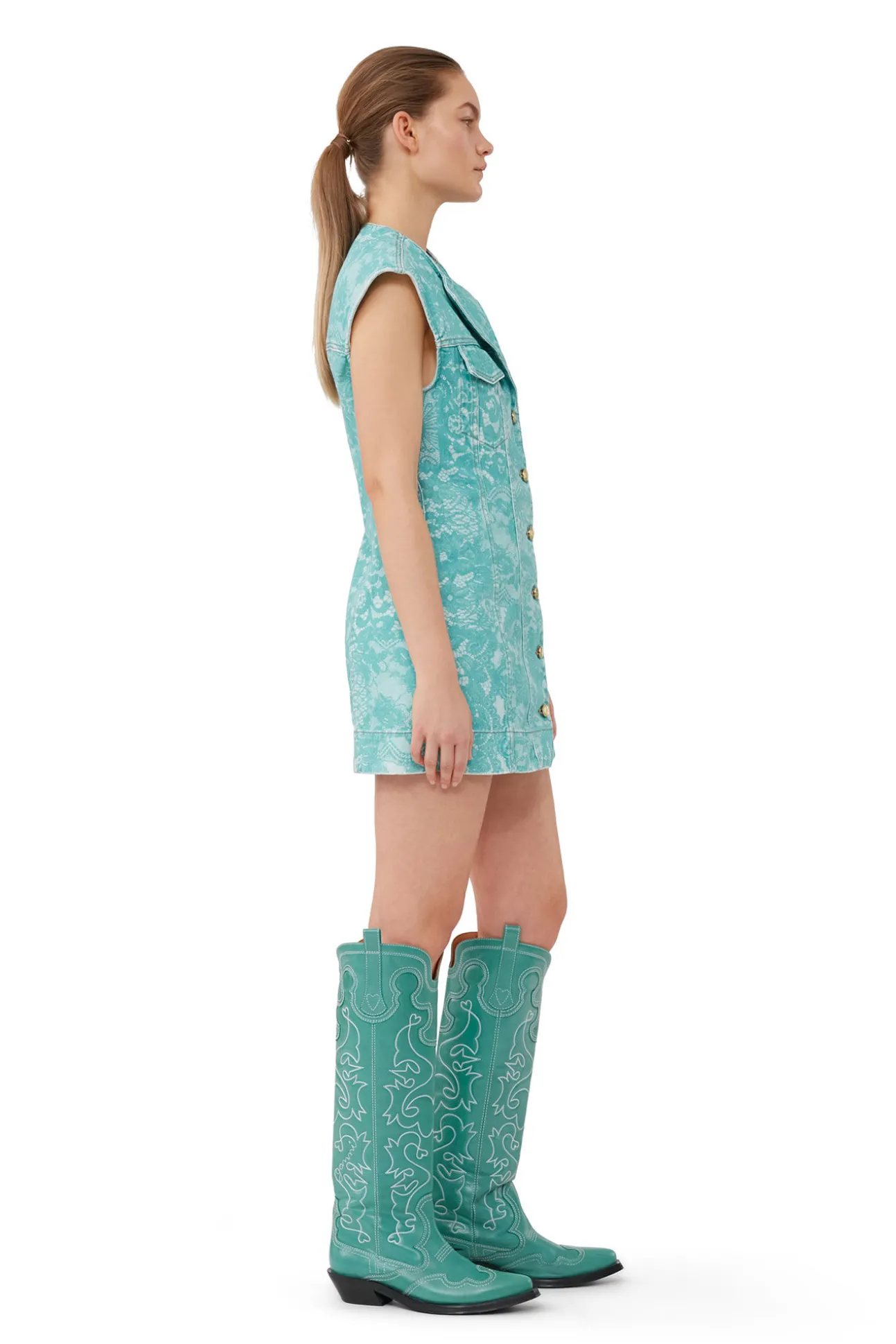 Discount GANNI Jeans-Minikleid Mit Spitzenprint Canton