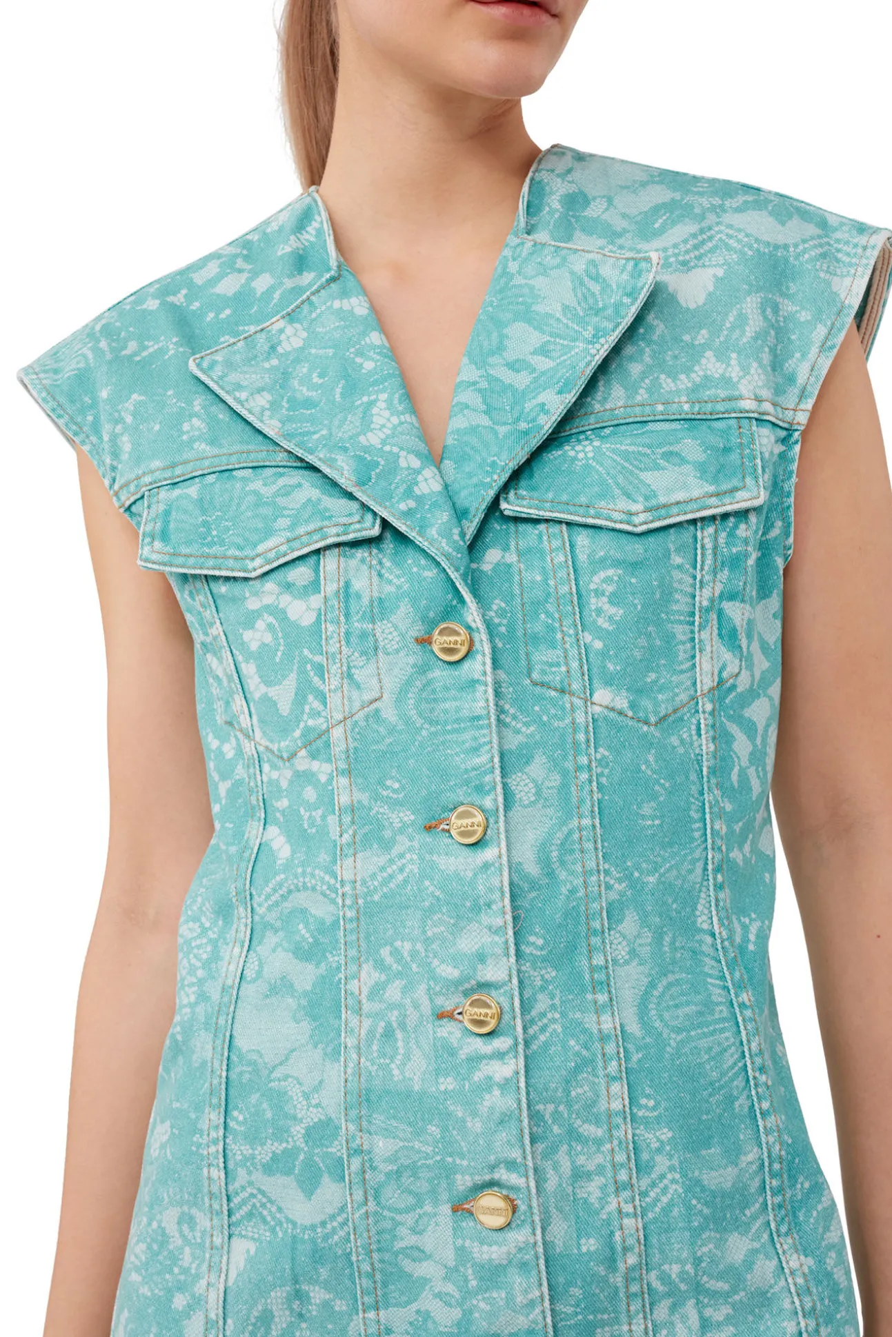 Discount GANNI Jeans-Minikleid Mit Spitzenprint Canton