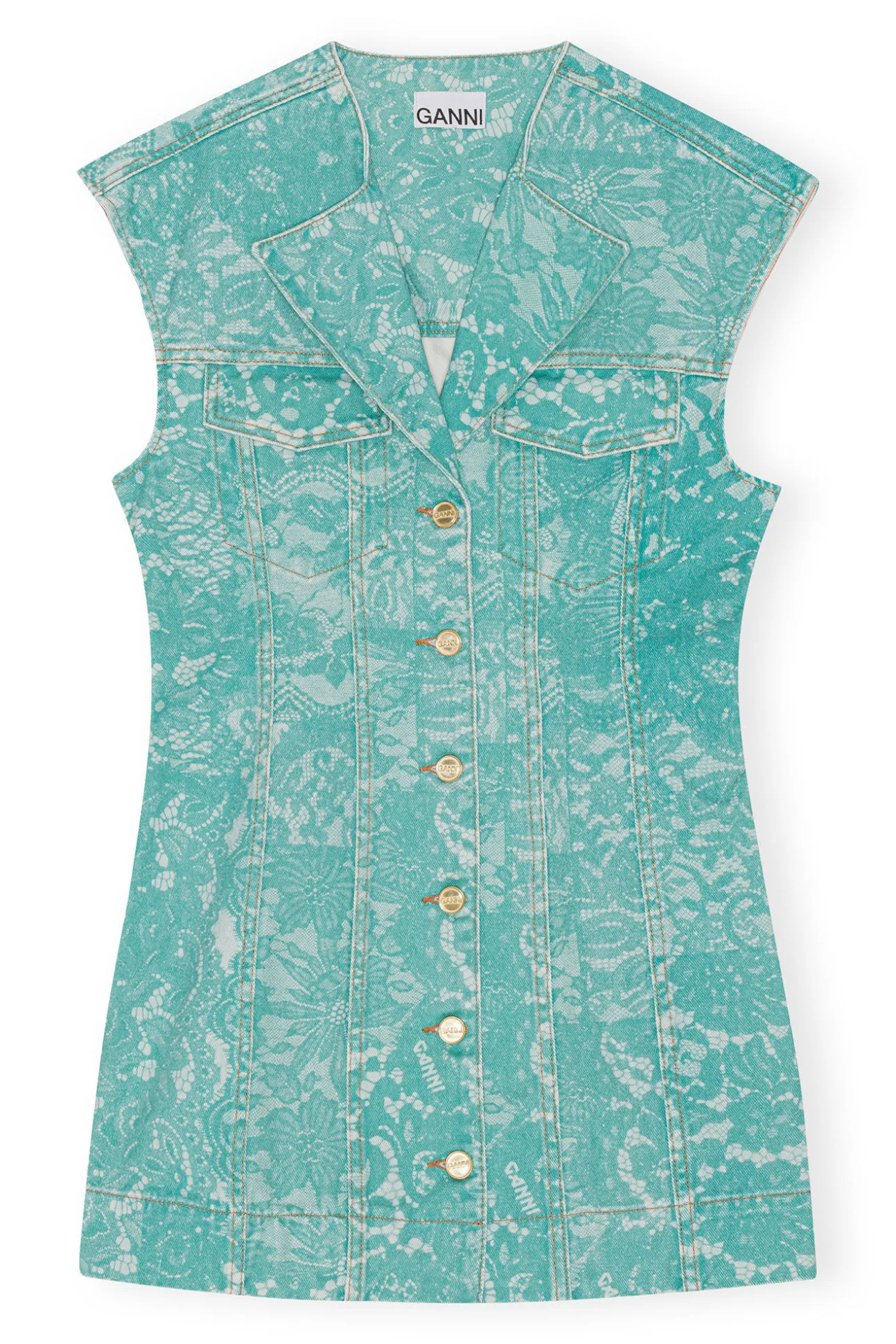 Discount GANNI Jeans-Minikleid Mit Spitzenprint Canton