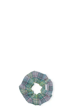 Discount GANNI Kariertes Scrunchie Aus Seersucker Lagoon