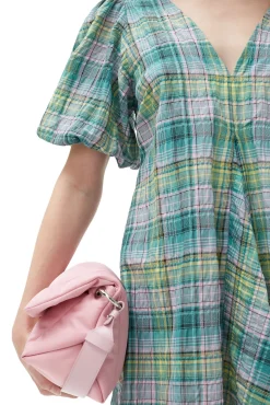 Clearance GANNI Kariertes Seersucker-Minikleid Mit V-Ausschnitt Lagoon