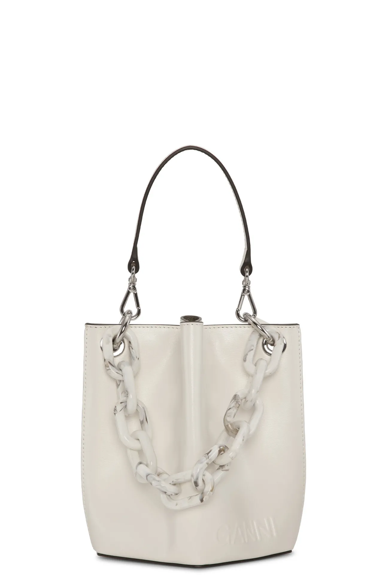 Store GANNI Kleine Diamond-Bucket-Bag Egret