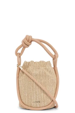 New GANNI Kleine Geknotete Bucket-Bag Aus Raffia Tan