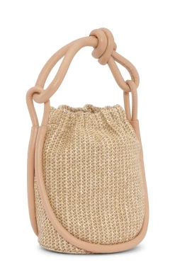 New GANNI Kleine Geknotete Bucket-Bag Aus Raffia Tan