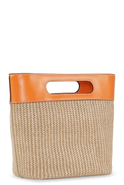 New GANNI Kleine Tragetasche Mit Raffia Kraft Vibrant Orange