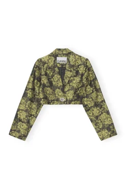 Best Sale GANNI Kurz Geschnittener Anzugblazer Mit Blumenjacquard Lemon Zest