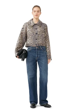 Flash Sale GANNI Kurze Canvas-Jacke Mit Leopardenprint Almond Milk