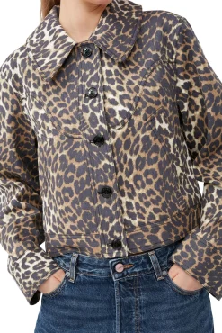 Flash Sale GANNI Kurze Canvas-Jacke Mit Leopardenprint Almond Milk