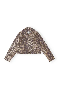 Flash Sale GANNI Kurze Canvas-Jacke Mit Leopardenprint Almond Milk