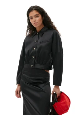 Discount GANNI Kurze Doppel-Satin-Jacke Black