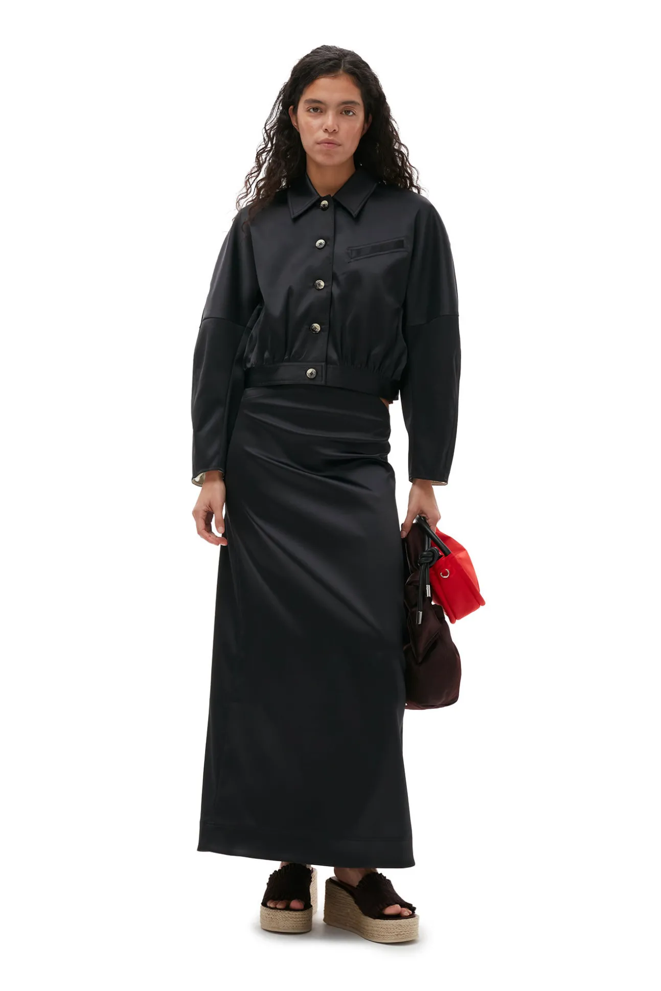 Discount GANNI Kurze Doppel-Satin-Jacke Black