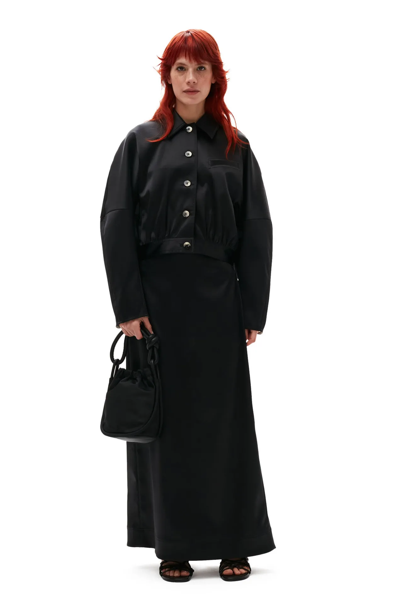 Discount GANNI Kurze Doppel-Satin-Jacke Black