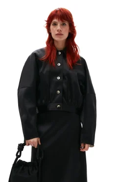 Discount GANNI Kurze Doppel-Satin-Jacke Black